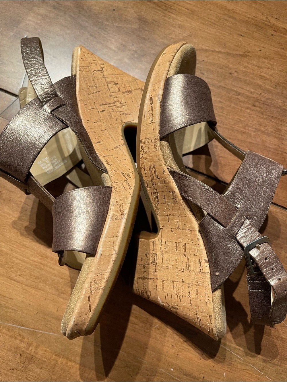 Clarks Metallic Brown Leather Cork Wedge Sandals